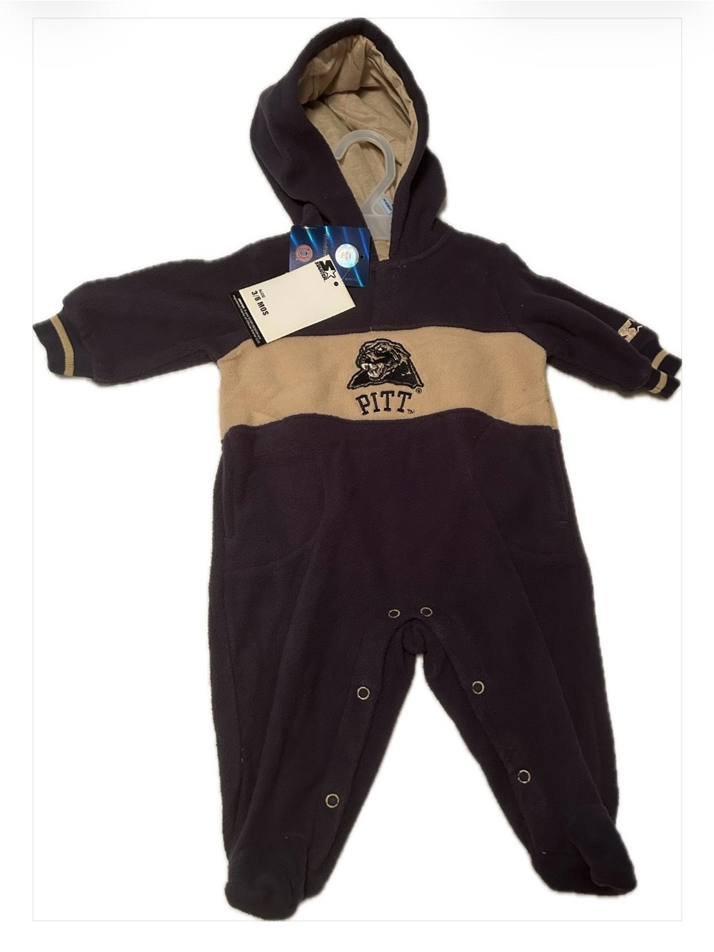 STARTER Gray and Tan Hooded One-Piece Footie